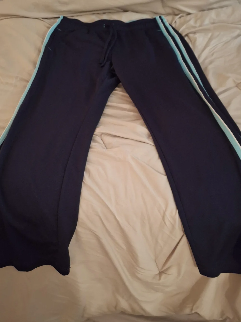 Made For Life Women's Navy Track Pants with Light Teal Side Stripes - Picture 2 of 7